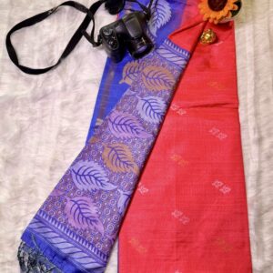 Sandya degital print saree coral red with purple