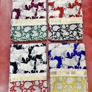 Chirala Pattu Saree cow printed ( Black with red border)