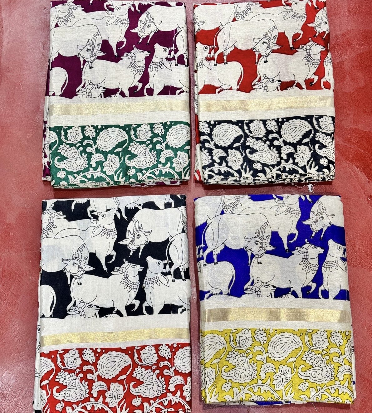 Chirala Pattu Saree cow printed ( Black with red border)