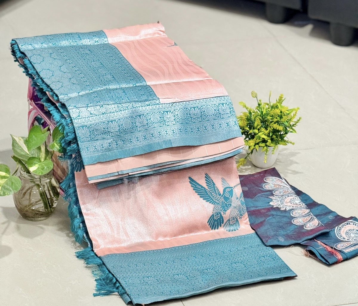 Premium quality saree with Aari work blouse