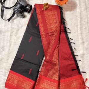 Kalyani cotton black with bright red