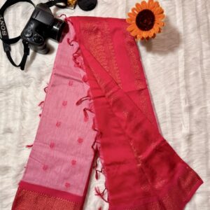 Kalyani cotton light pink with bright red