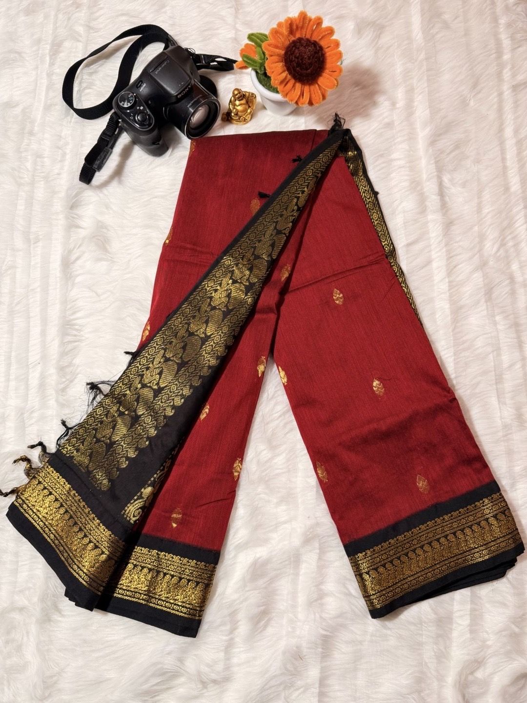 Kalyani cotton wine red with black