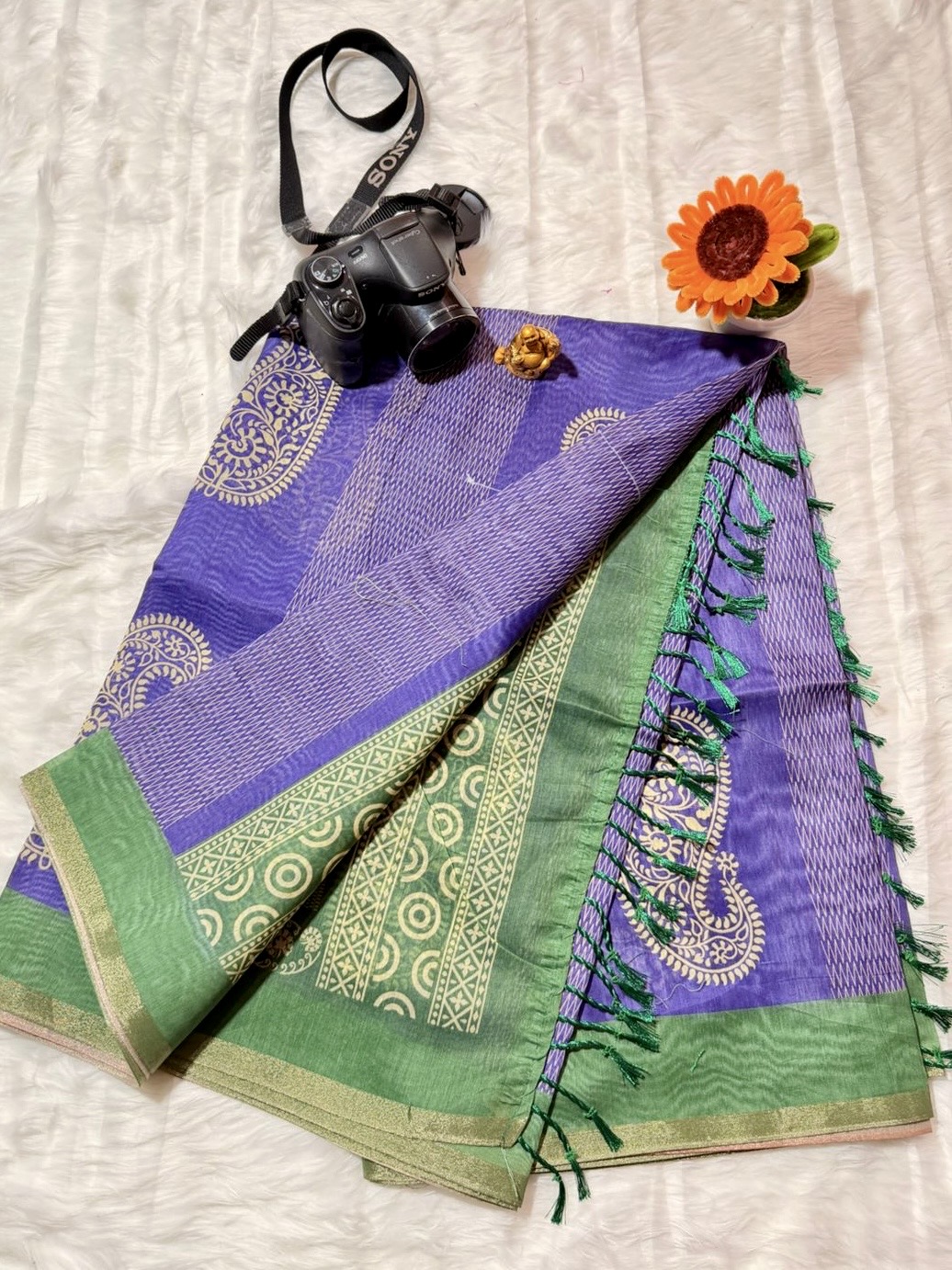 Silk cotton purple with green