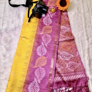 Sandya degital print saree yellow with pink