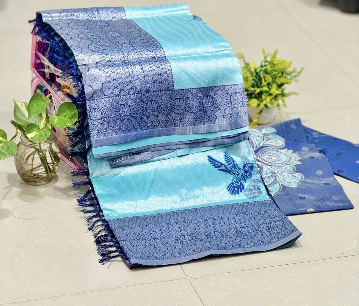 Premium quality saree with Aari work blouse