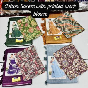 Cotton saree with printed blouse ( Gray )