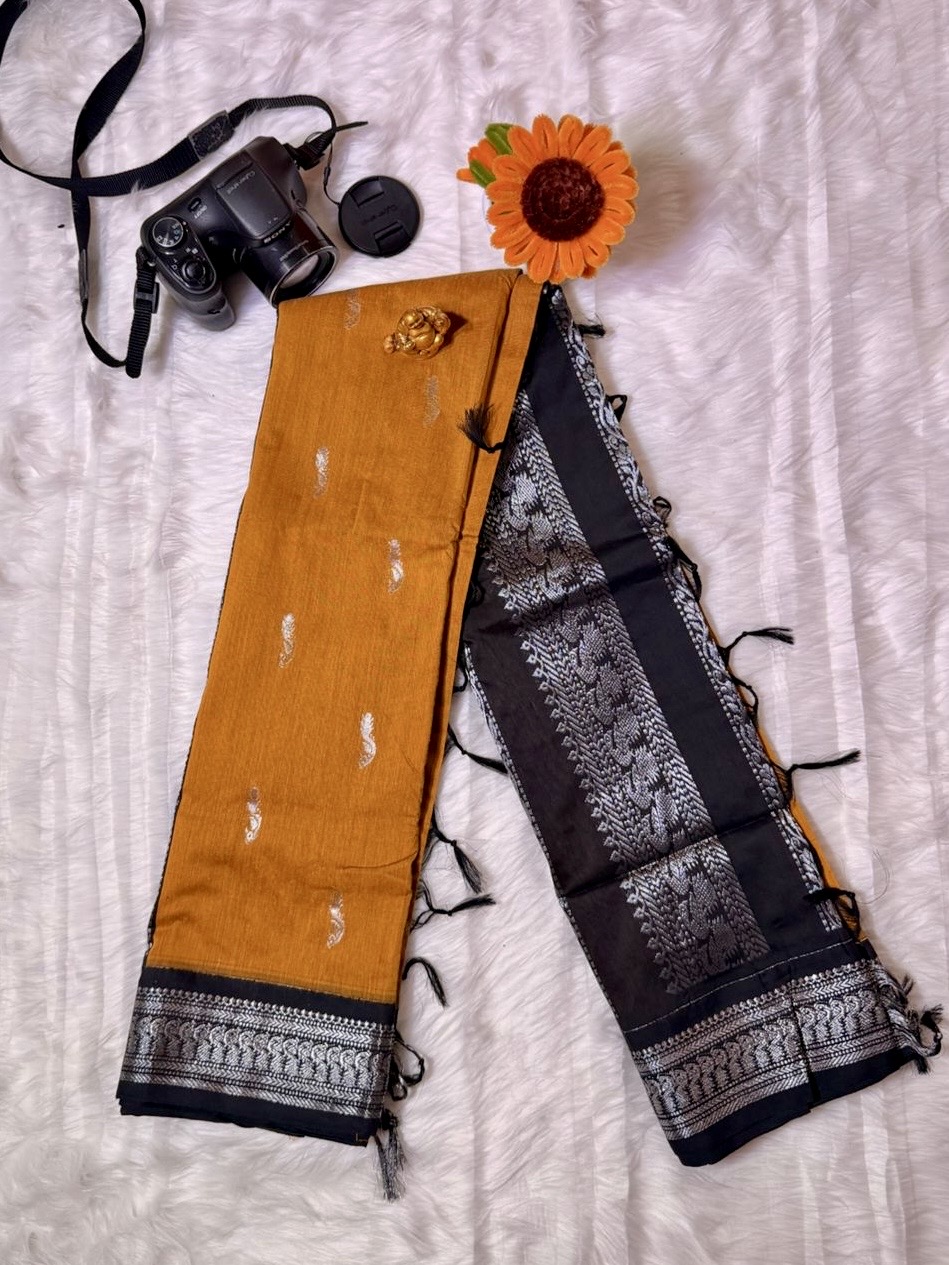 Kalyani cotton mustard yellow with black