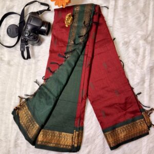 Kalyani cotton wine red with green