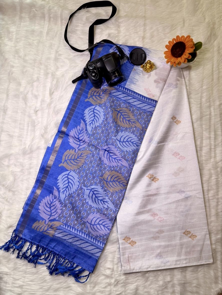 Sandya degital print saree white with blue