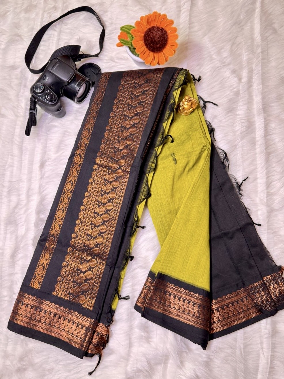 Kalyani cotton lime green with black