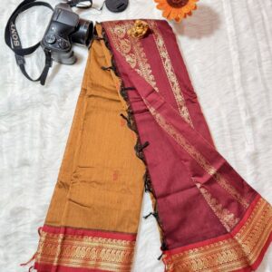 Kalyani cotton Mustard Yellow with maroon red