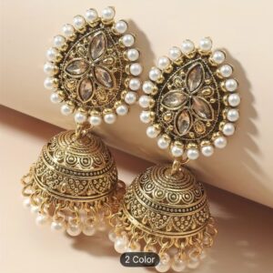 Ancient Golden White Teardrop shaped Earrings