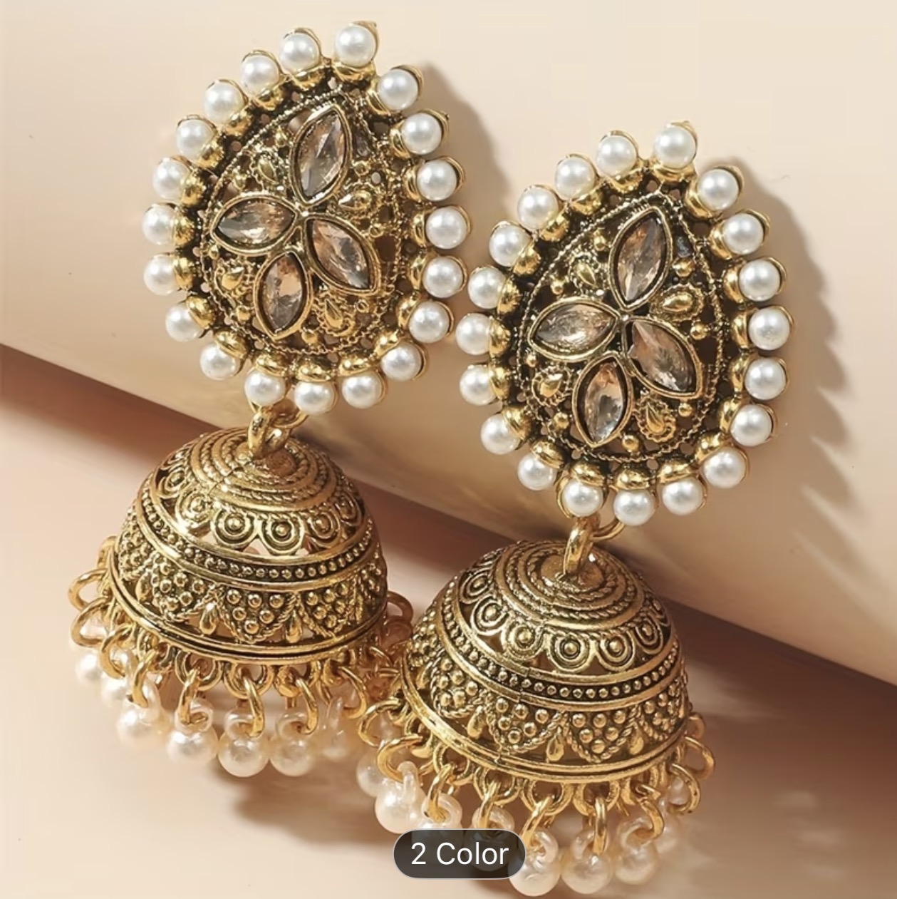 Ancient Golden White Teardrop shaped Earrings