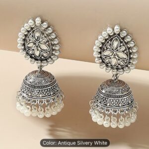 Antique Silvery White Teardrop shaped Earrings