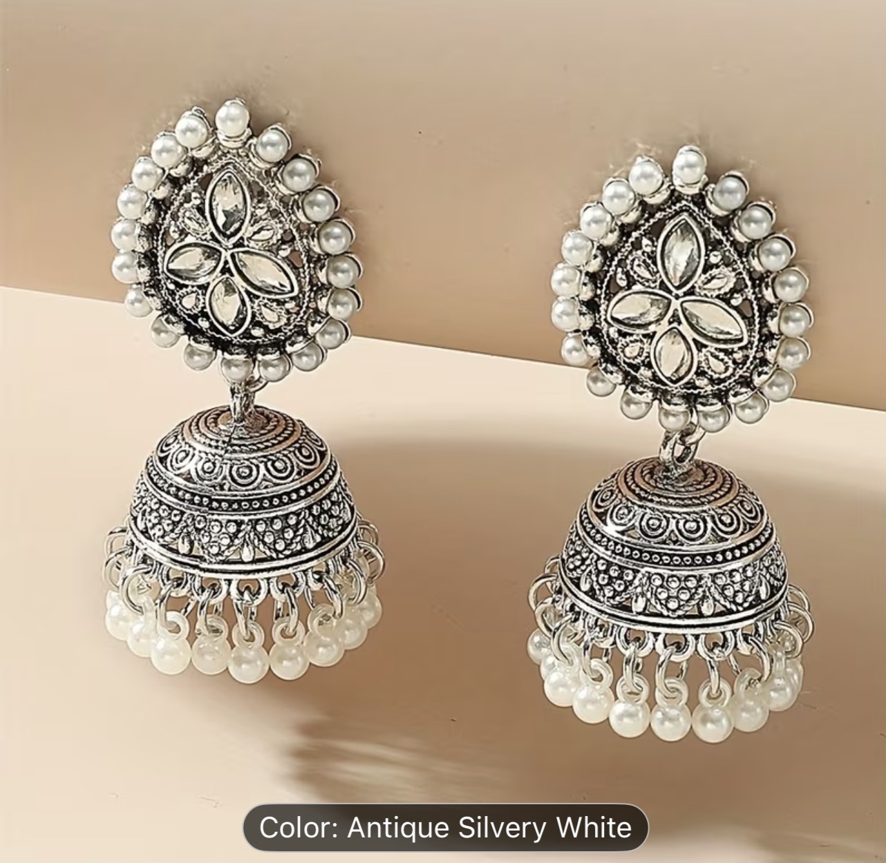 Antique Silvery White Teardrop shaped Earrings