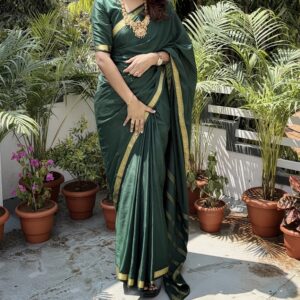 Green Mysore crepe silk saree Zip & Go