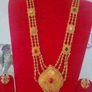Multi-Strand Long Jewelry Set with Colorful Studs