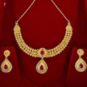 Teardrop Pendant Jewelry Set with Pink Stones