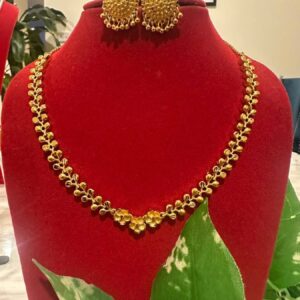 Flower Chain Necklace with Textured Jhumka-Style Studs